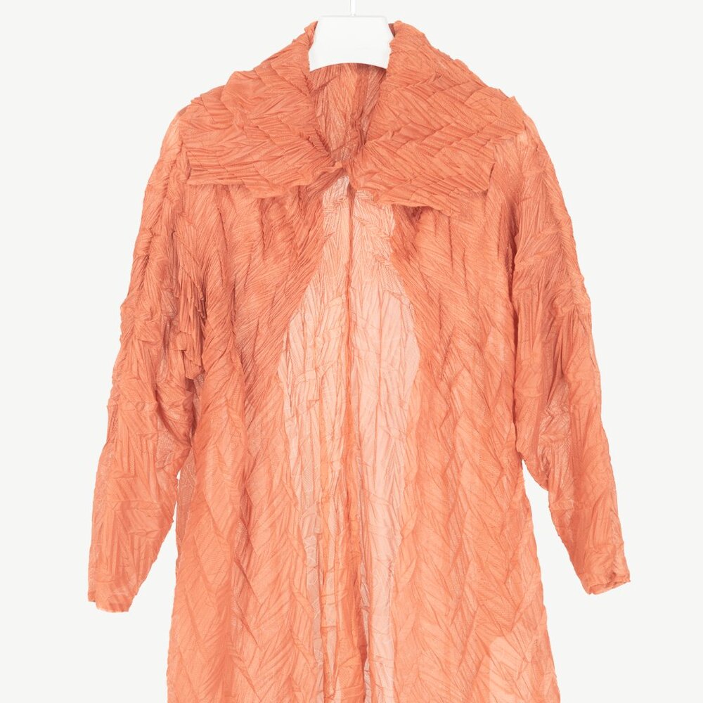 Issey Miyake Fete Terracotta Architectual-Pleated Perforated-Face Jacket